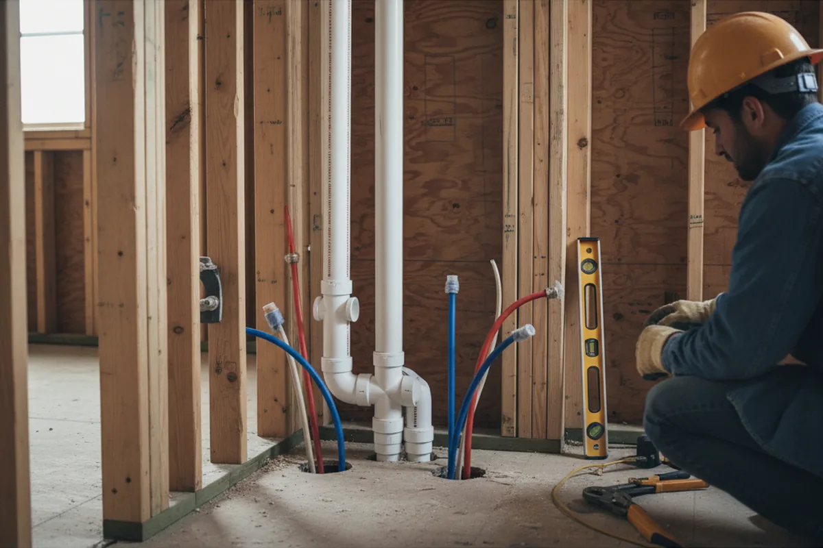 Drain and supply rough-in during Leak Detection in Saint Joseph
